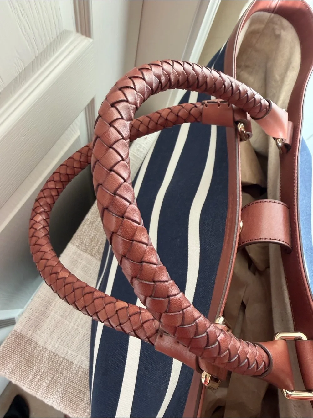 Cole Haan Striped Navy & White Canvas Tote
